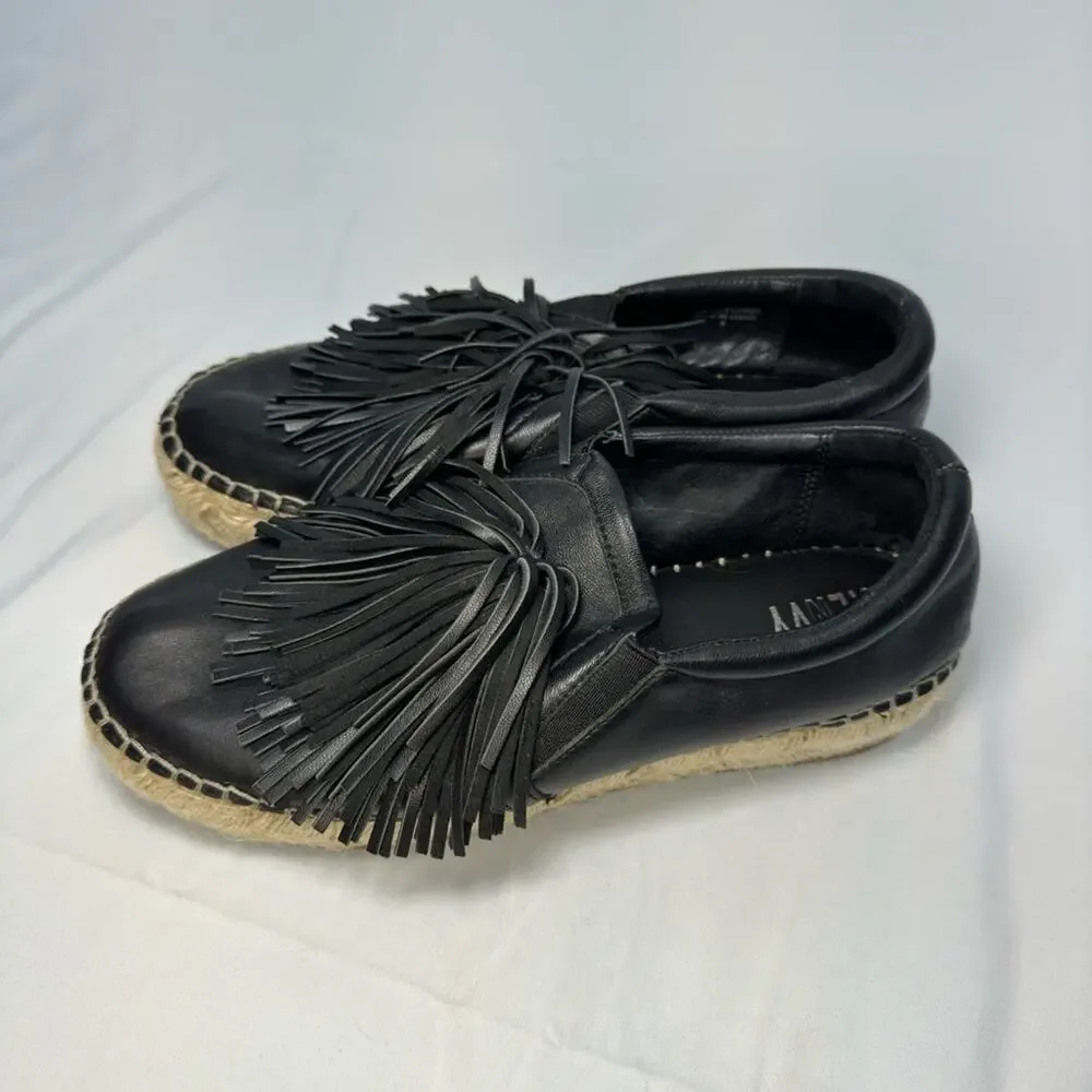 Renvy Espadrille Womens Shoes Size 8 Black Leather Fringe Espadrille Slip On